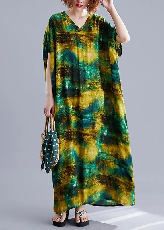 Fashion Green Tie Dye Cotton Pockets Summer Vacation Dresses Modern Women's 