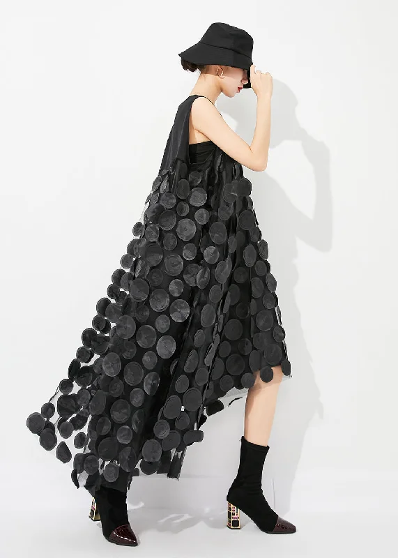 Fine Black V Neck Patchwork Low High Design Tulle Long Dresses Sleeveless Cozy Women's Sherpa - lined