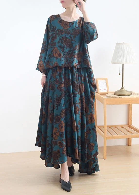 Fine Blue Print Silk asymmetrical design Summer Vacation Dresses Casual Women's Japanese 