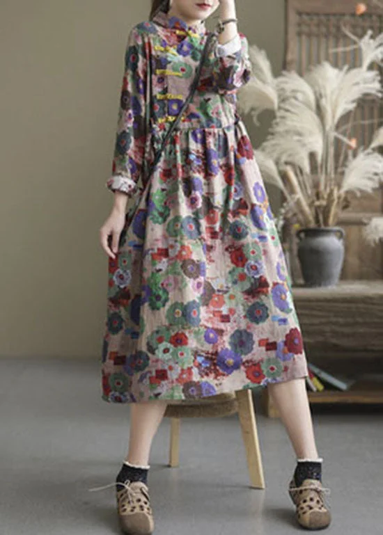 Fine Button Patchwork Print Dresses Spring Edgy Women's Punk