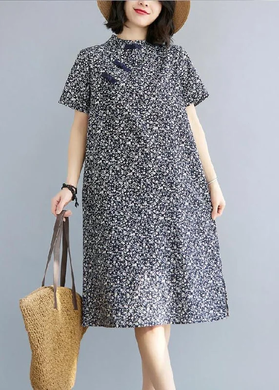 Fitted Blue Print Cotton side open Summer Long Dresses Trendy Women's 