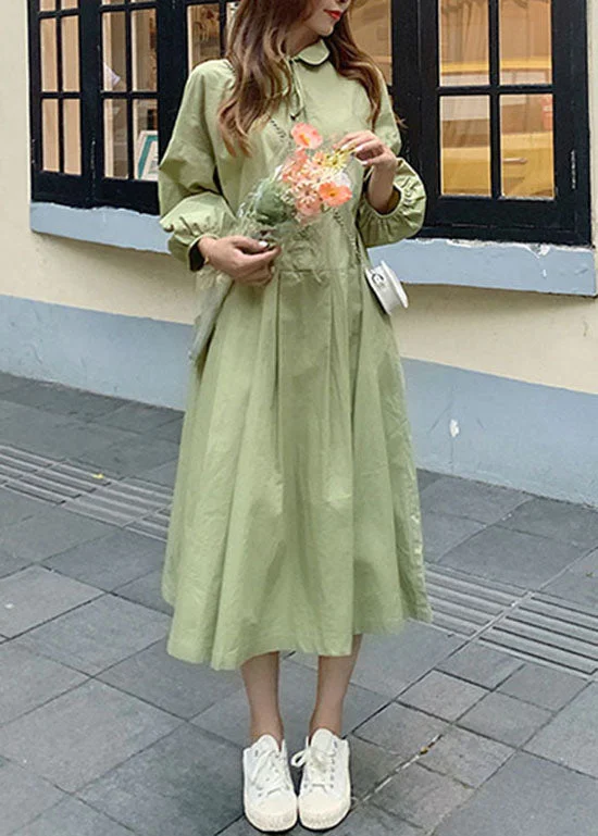 Fitted Green Peter Pan Collar Patchwork Cotton Dresses Spring Sporty Women's Athleisure 