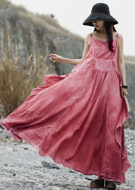 Fitted Pink Cold Shoulder Patchwork Cotton Dresses Sleeveless (Limited Stock) Bohemian Women's Free