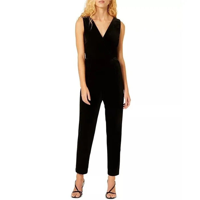 French Connection Women's Marie Sleeveless Velvet Jumpsuit Black Size 4