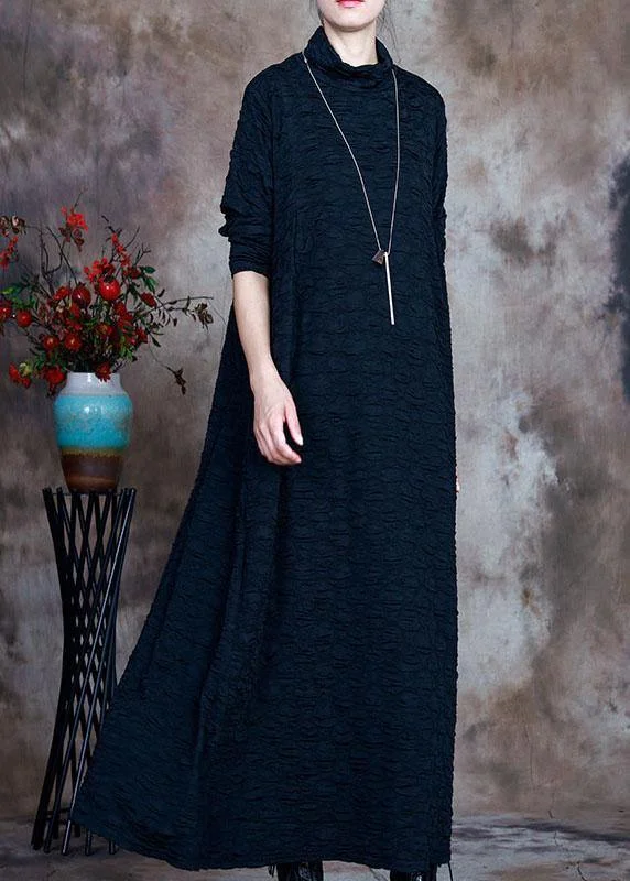 French Navy Turtleneck Circle asymmetrical design  Fall Long sleeve Long Dresses Sophisticated Women's Tailored