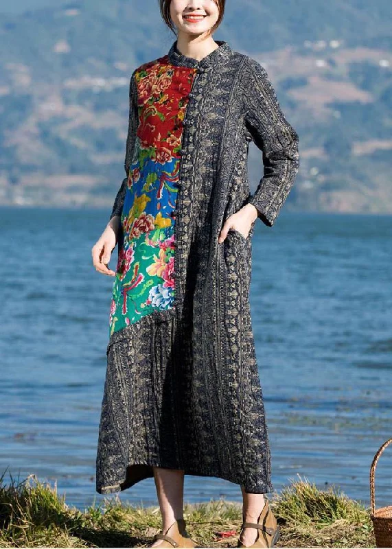 French O Neck Patchwork Spring Dresses Sewing Print Long Dress Youthful Women's Anime - inspired