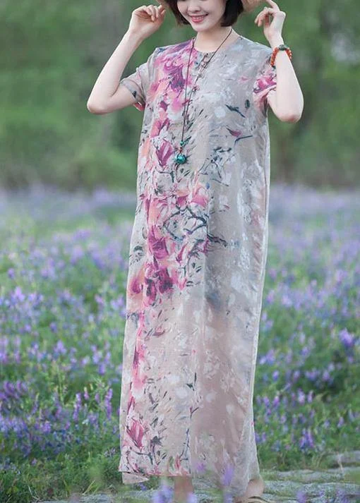 French O Neck Short Sleeve Summer Dresses Tunic Print Dresses Relaxed Women's Beachy