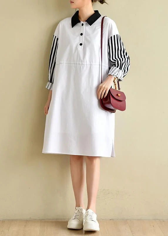 French Peter Pan Collar Striped Dresses Big Hem Cotton Dress Australian Beach