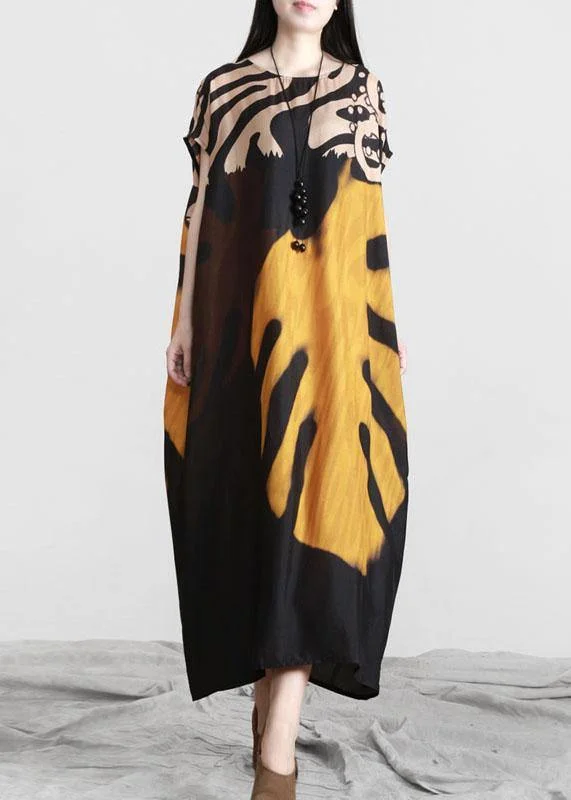 French Pockets Yellow Chiffon Print Summer Half Sleeve Maxi Dresses purpose