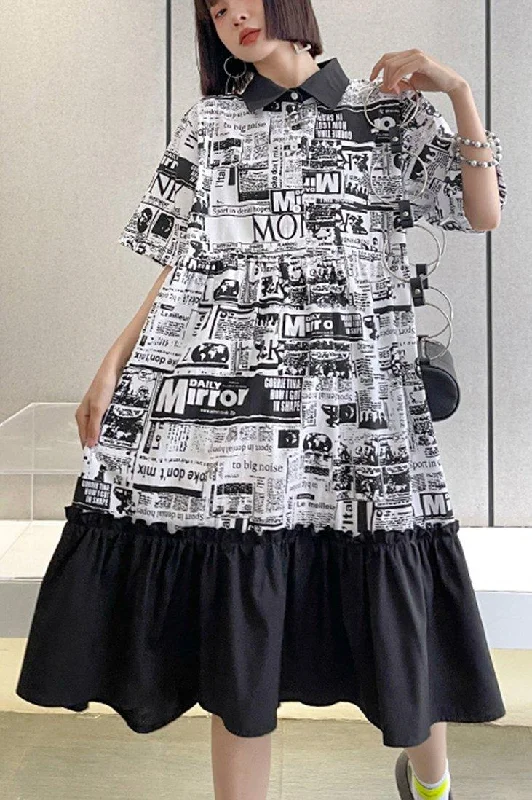 French Print Patchwork Cotton Turn-down Collar Summer Dresses Confident Women's Power French Print Patchwork Cotton Turn-down Collar Summer Dresses Confident Women's Power
