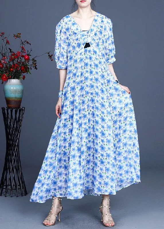 French Purple Print Summer Ramie Party Dresses Practical Women's Multi - 
