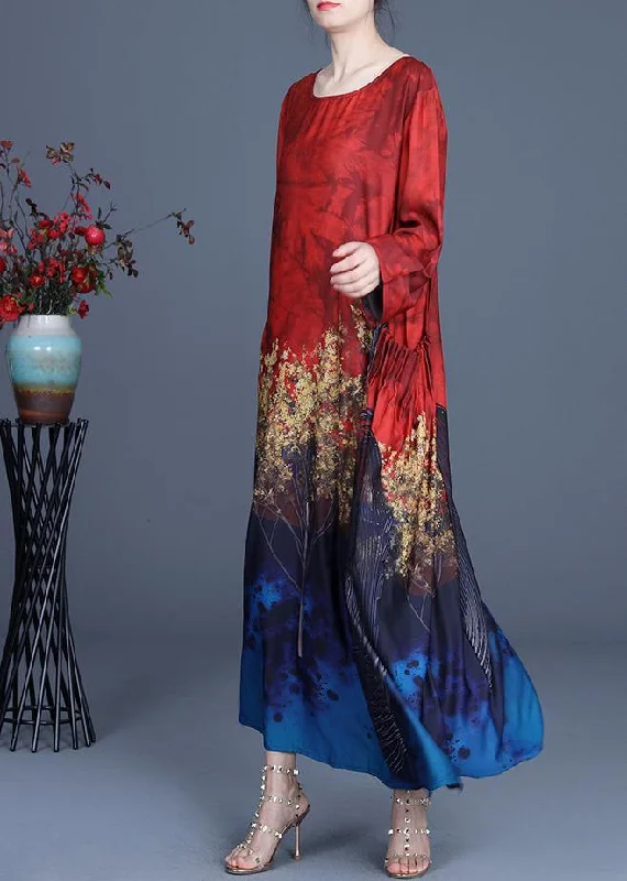 French Red Print asymmetrical design Summer Spring Vacation Dresses European