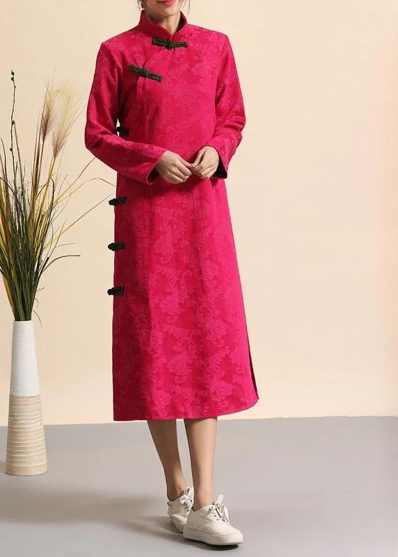 French Rose Clothes Women Stand Collar Chinese Button Kaftan Spring Dresses Classic Women's Tweed French Rose Clothes Women Stand Collar Chinese Button Kaftan Spring Dresses Classic Women's Tweed
