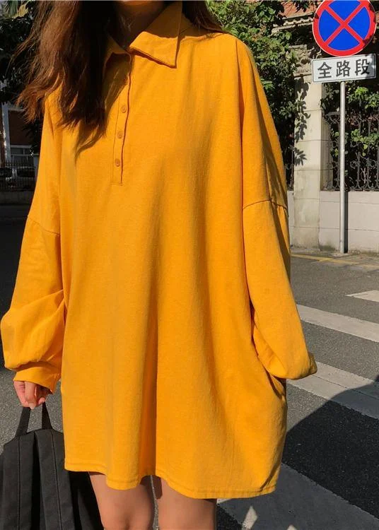 French Turn-down Collar Spring Quilting Dresses Neckline Yellow Dress Youthful Women's Pop French Turn-down Collar Spring Quilting Dresses Neckline Yellow Dress Youthful Women's Pop