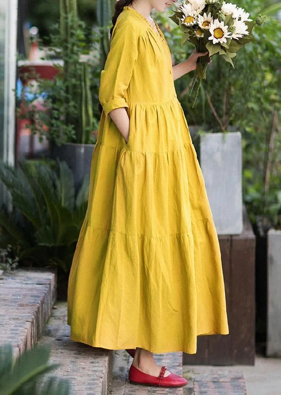 French V Neck Patchwork Spring Dresses Fabrics Yellow Plus Size Dresses Athletic Women's High - French V Neck Patchwork Spring Dresses Fabrics Yellow Plus Size Dresses Athletic Women's High -
