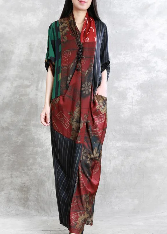 French v neck pockets summer dresses Work red print Dresses Stylish Women's Tropical French v neck pockets summer dresses Work red print Dresses Stylish Women's Tropical