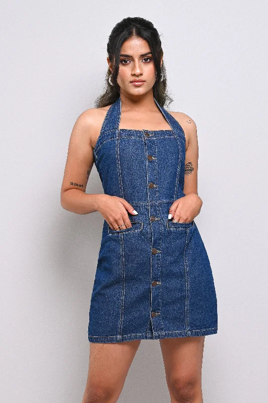 Halter Fitted Denim Dress