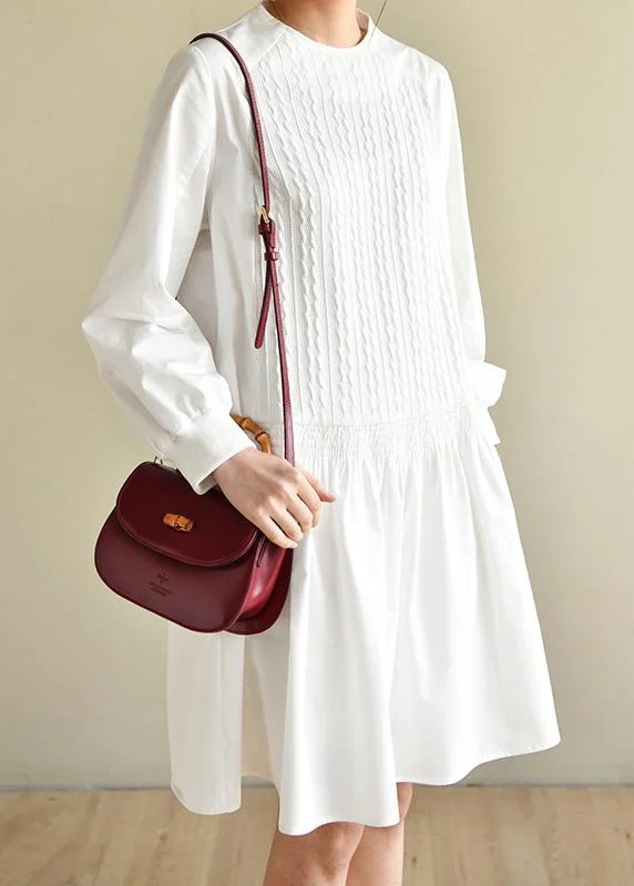 Handmade White Zippered Cotton Dress O Neck Vacation Dresses Minimalist Women's Casual Handmade White Zippered Cotton Dress O Neck Vacation Dresses Minimalist Women's Casual