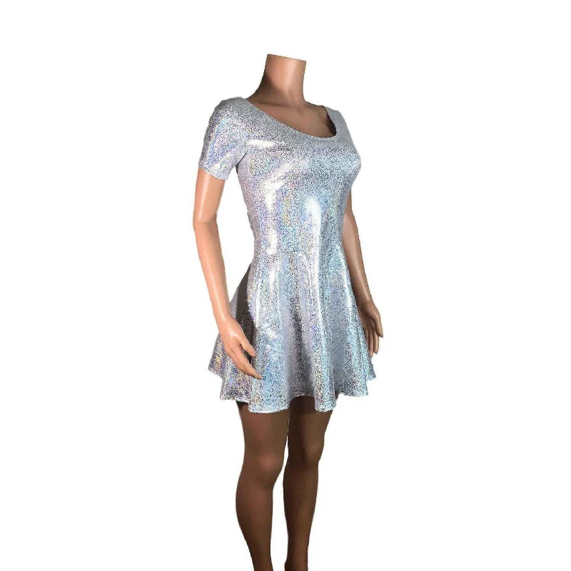 Silver Holographic Short Sleeve Skater fit n flare Dress