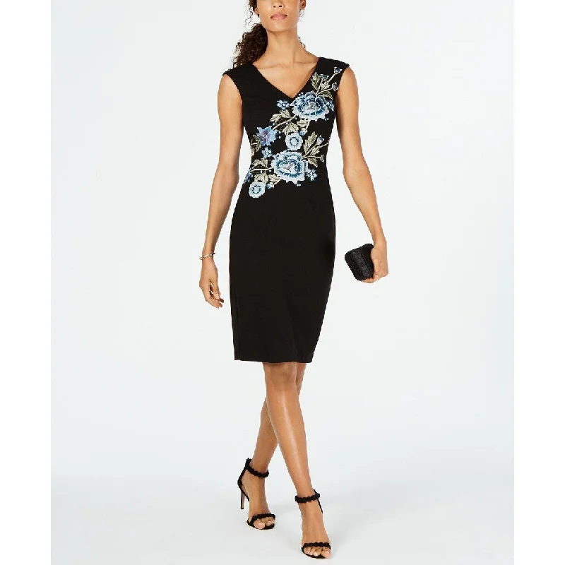 Ivanka Trump Women's Floral-Embroidered Sheath Dress Black Size 10