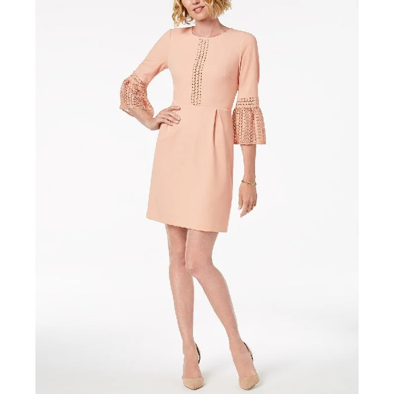 Ivanka Trump Women's Lace-Trim Bell-Sleeve Dress Pink Size 10