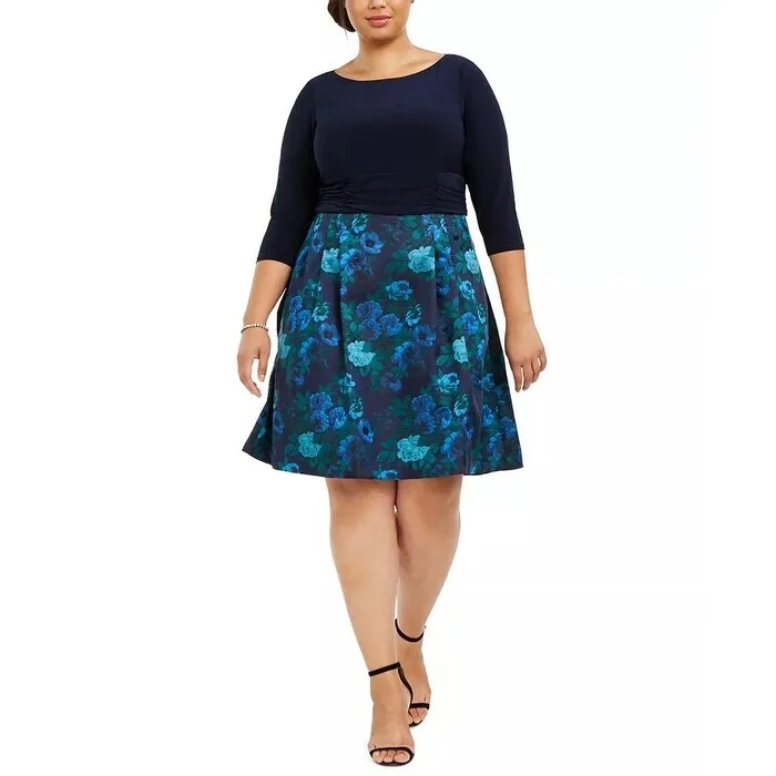 Jessica Howard Women's Plus Size Fit & Flare Dress Blue Size 24