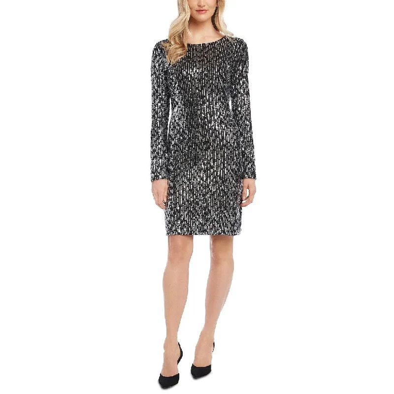 Karen Kane Women's Long Sleeve Sequin Sheath Dress Black Size Medium