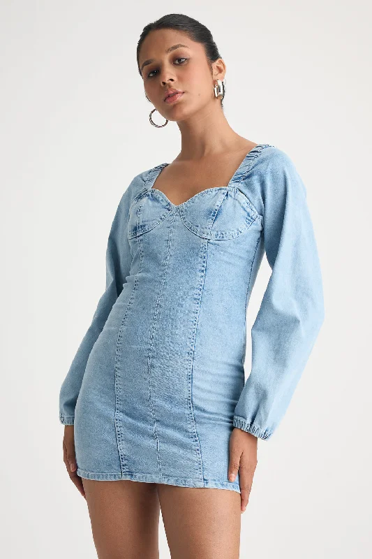 Light Blue Full Sleeve Denim Dress