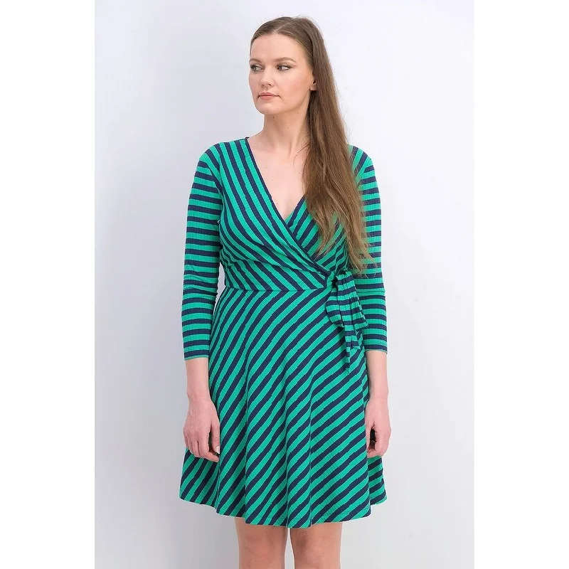 Maison Jules Women's Striped Wrap Dress Green Size Small