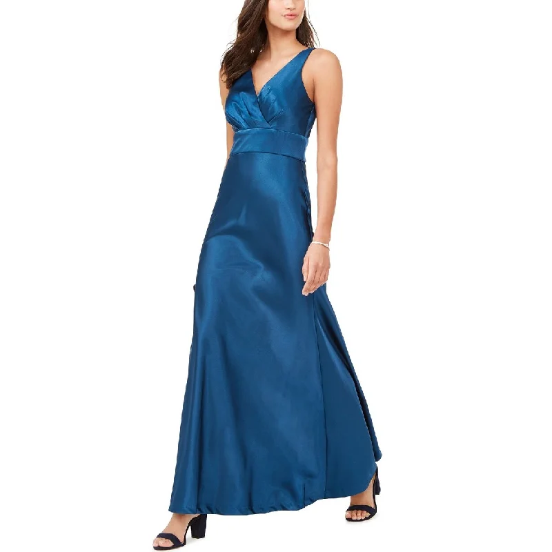 Nightway Women's Petite V-Neck Satin Gown Dark Blue Size 6