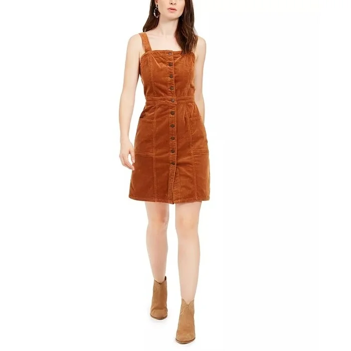 OAT Women's Corduroy Overall Dress Dark Orange Size 8