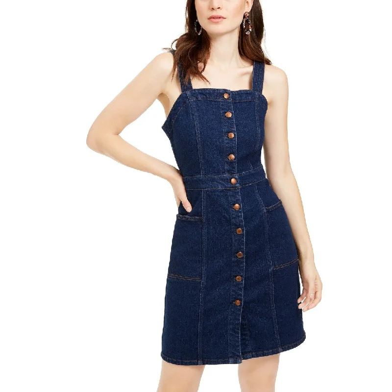 OAT Women's Fitted Button-Front Overall Dress Blue Size 8