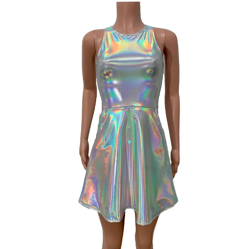 Opal Holographic A-line Mini Dress w/Pockets