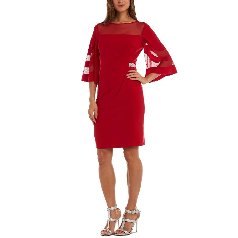 R & M Richards Women's Petite Illusion Detail Bell Sleeve Dress Red Size 1