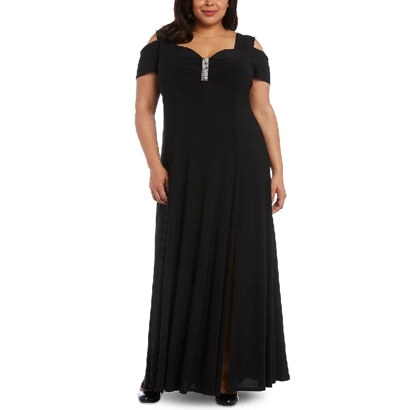 R & M Richards Women's Plus Size Rhinestone-Detail Gown Black Size 16