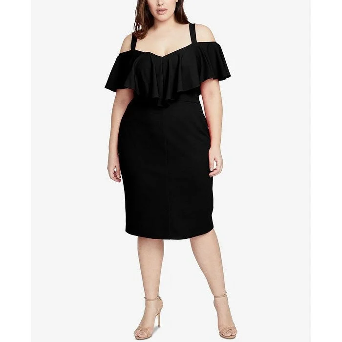 Rachel Rachel Roy Women's Trendy Plus Size Marcella Flounce Cold-Shoulder Dress Black Size 20