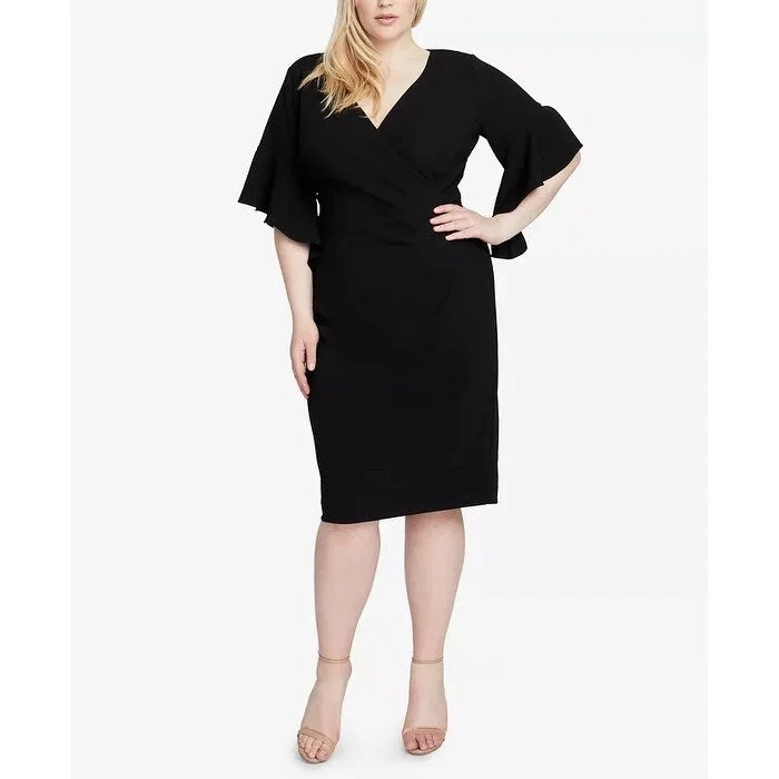 Rachel Roy Women's Trendy Plus Faux Wrap Sheath Dress Black Size PS - Petite Small