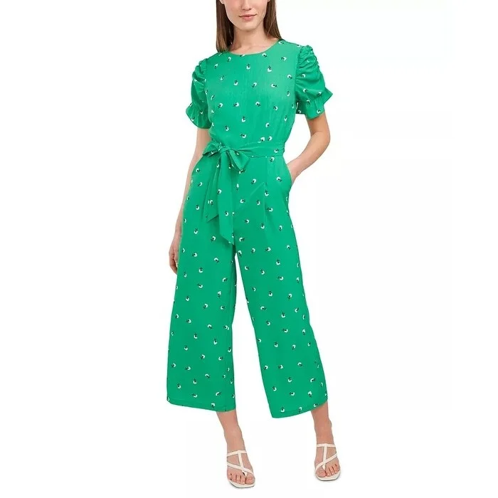 Riley & Rae Women's Adalynn Printed Belted Jumpsuit Green Size 14