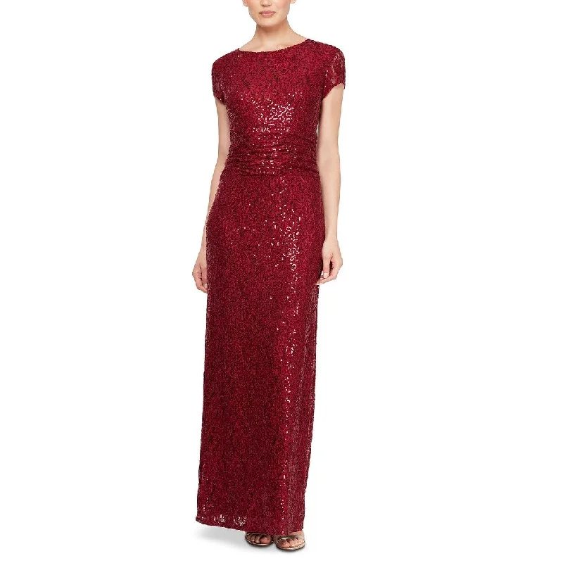 SL Fashions Women's Sequined Lace Gown Red Size 12