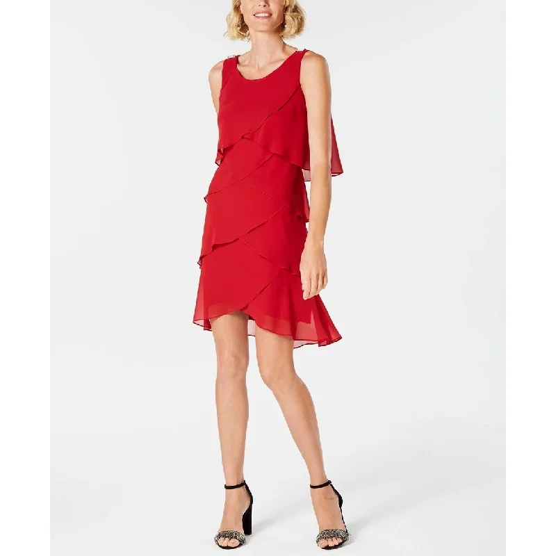 SL Fashions Women's Tiered Chiffon Dress Red Size 10