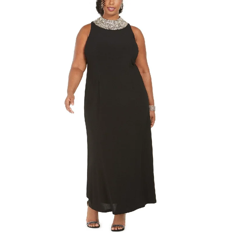 Sl Women's Fashions Plus Size Embellished Mock-Neck Gown Black Size 14