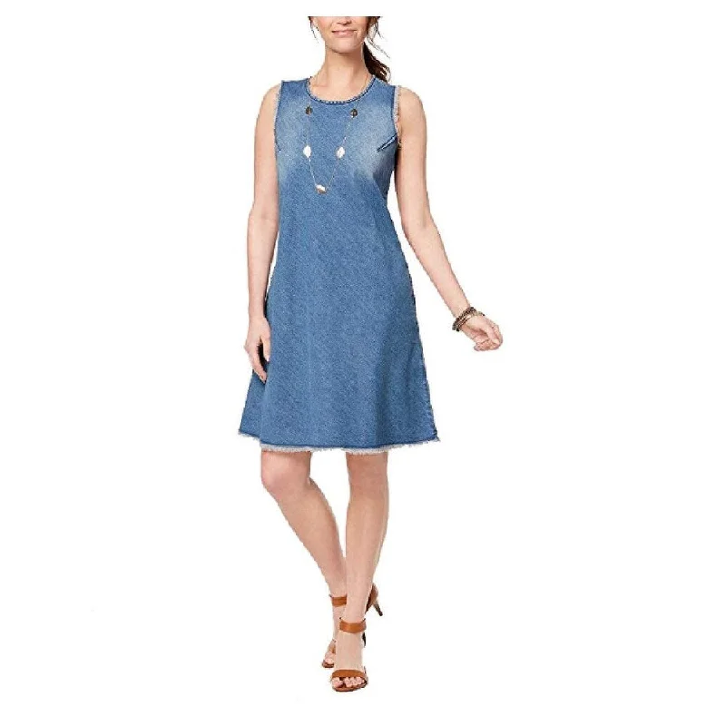 Style & Co Women's Denim Frayed Hem Casual Dress Blue Size 14