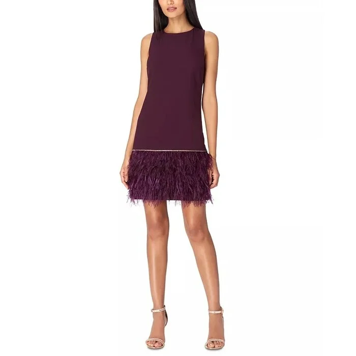 Tahari ASL Women's Feather Crepe Shift Dress Burgundy Purple Size 8