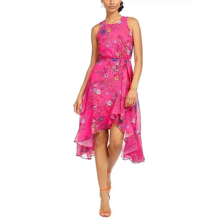 Taylor Women's Floral Clip Dot High Low Dress Pink Size 14