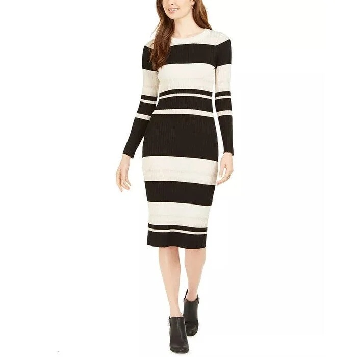 Taylor Women's Striped Midi Sweater Dress Black Size Large