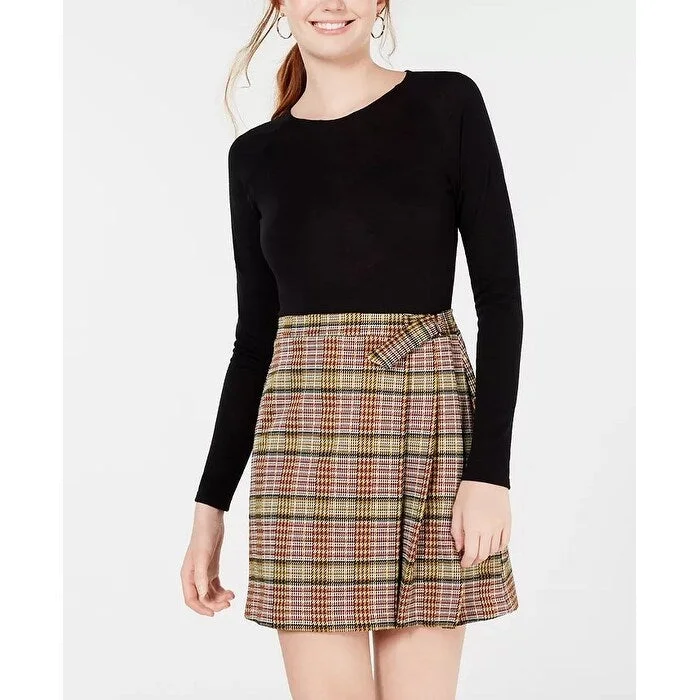 Teeze Me Junior's Knit Top & Plaid Skirt Dress Black Size 5