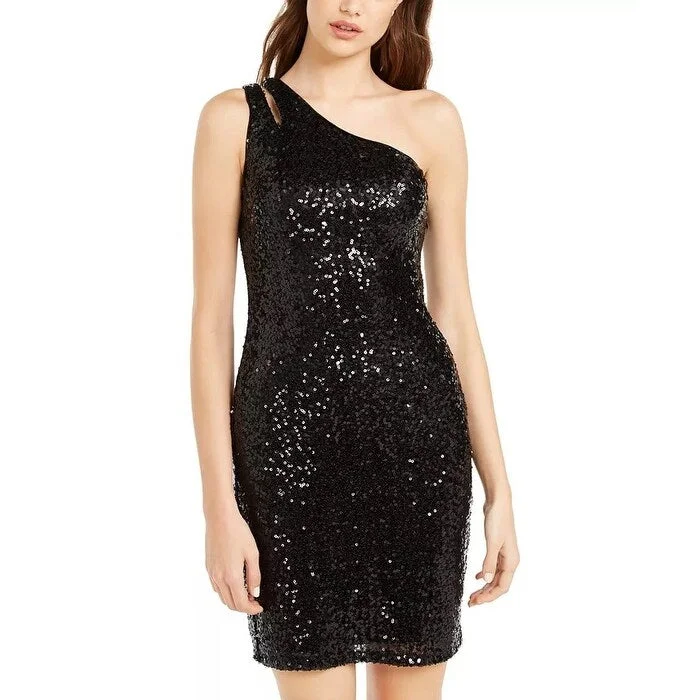 Teeze Me Juniors' One-Shoulder Sequin Dress Black Size 13