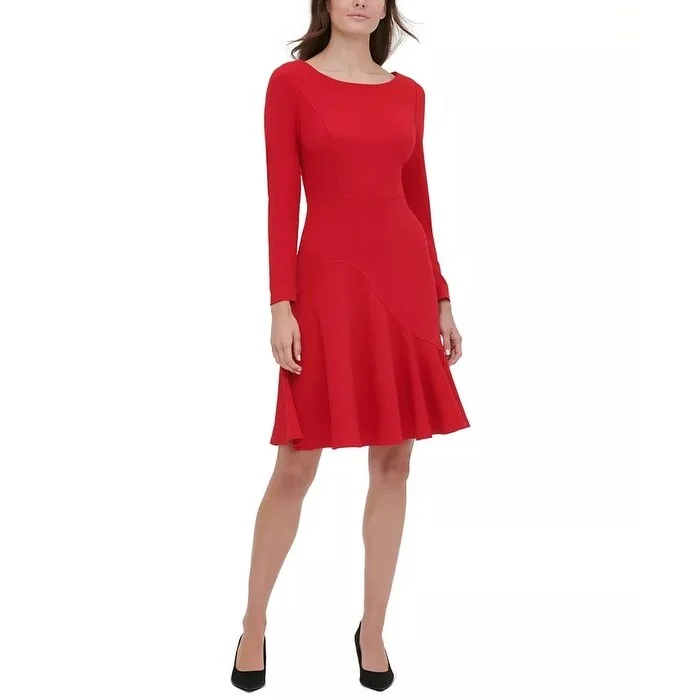 Tommy Hilfiger Women's Asymmetrical Fit & Flare Dress Red Size 14