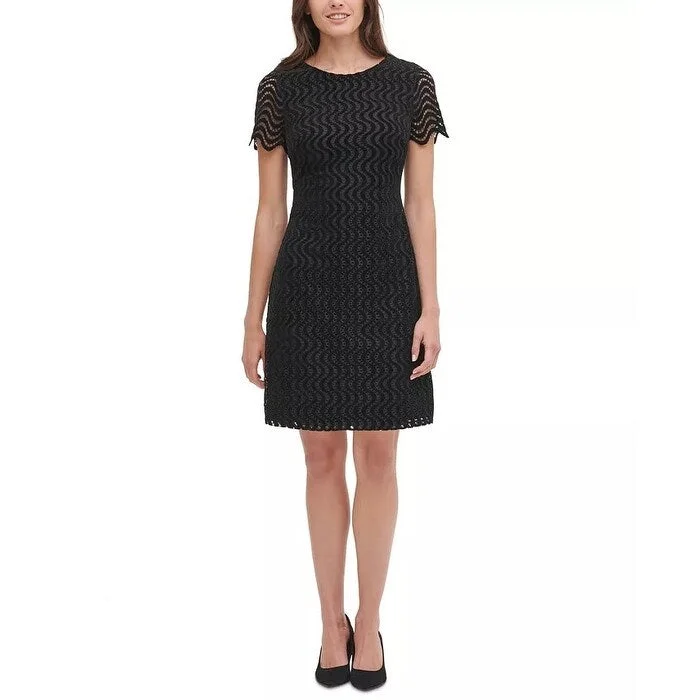 Tommy Hilfiger Women's Fleece Lace Shift Dress Black Size 10