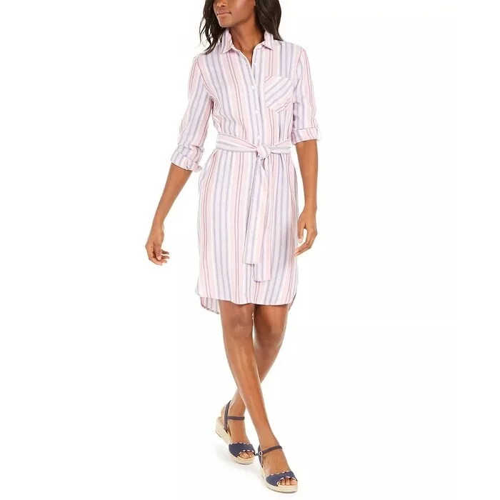 Tommy Hilfiger Women's Striped Shirtdress Pink Size 6